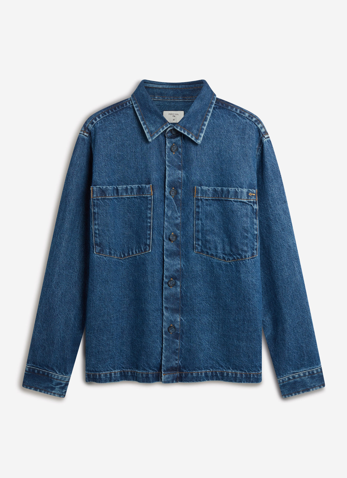 Men's Denim Overshirt - Cotton - Mid Wash Blue | Percival