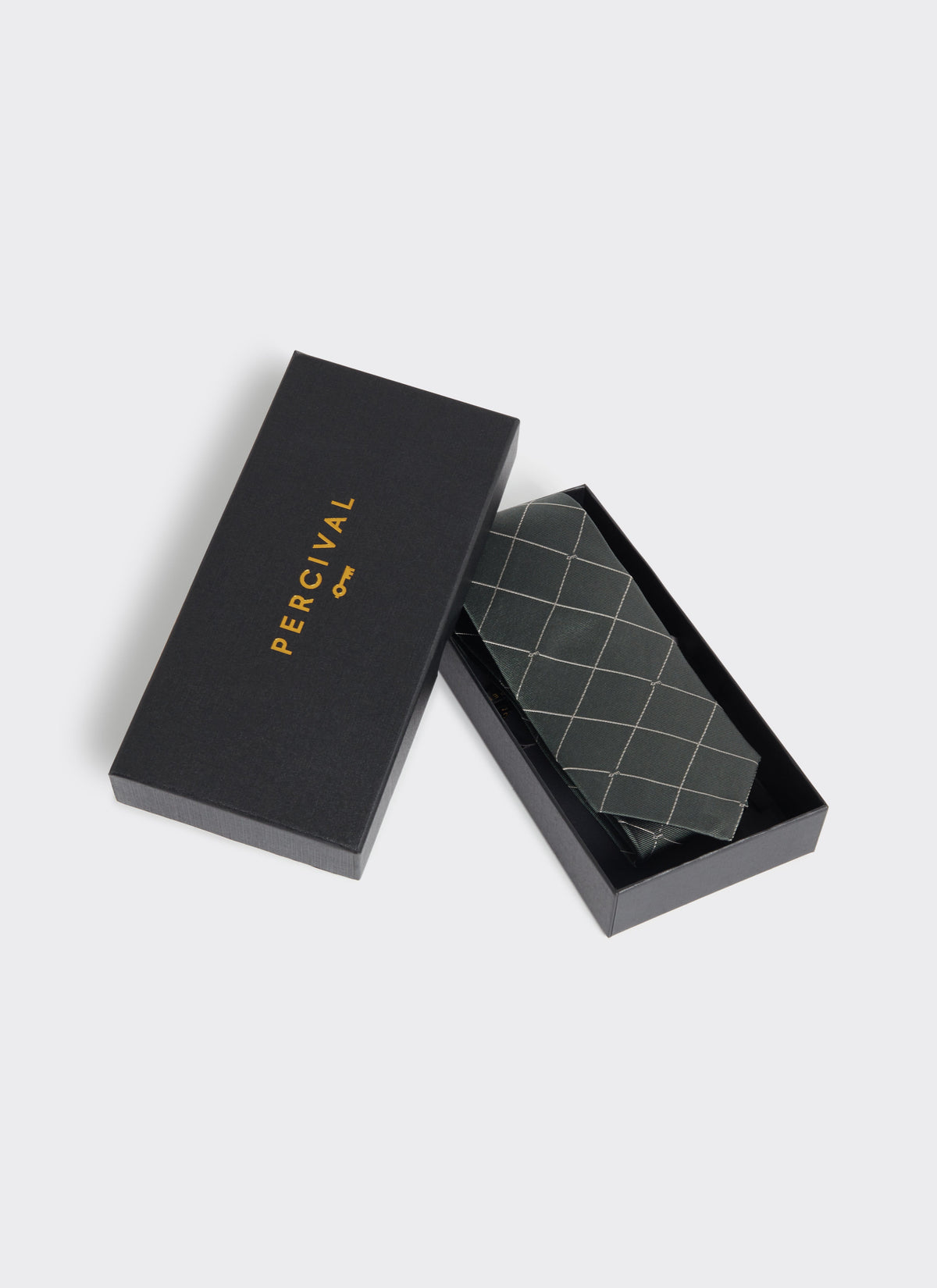 Men's Forest Green Silk Tie - Window Pane Key Jacquard | Percival
