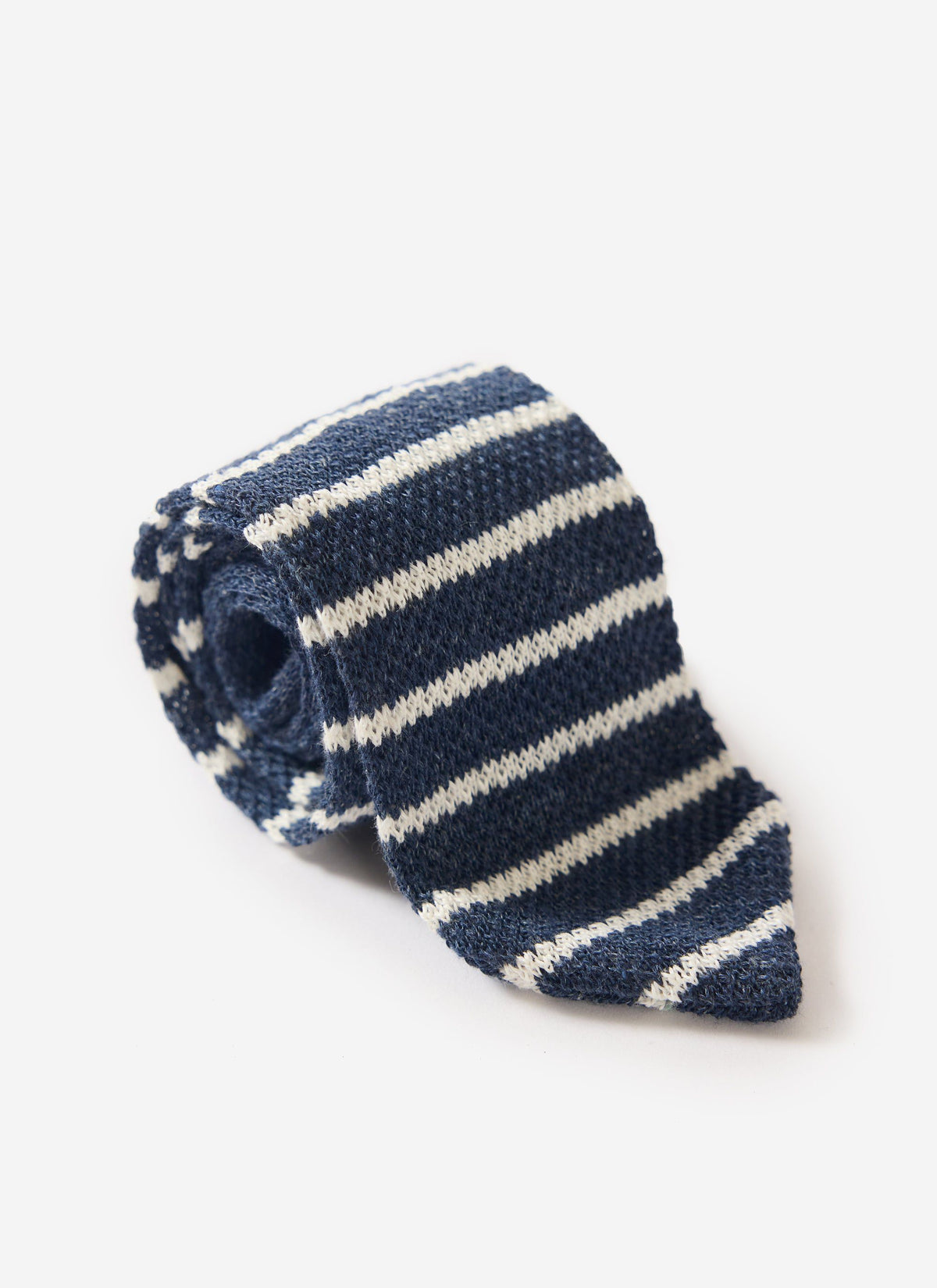 Men's Linen Neck Tie - Navy Marl Stripe | Percival