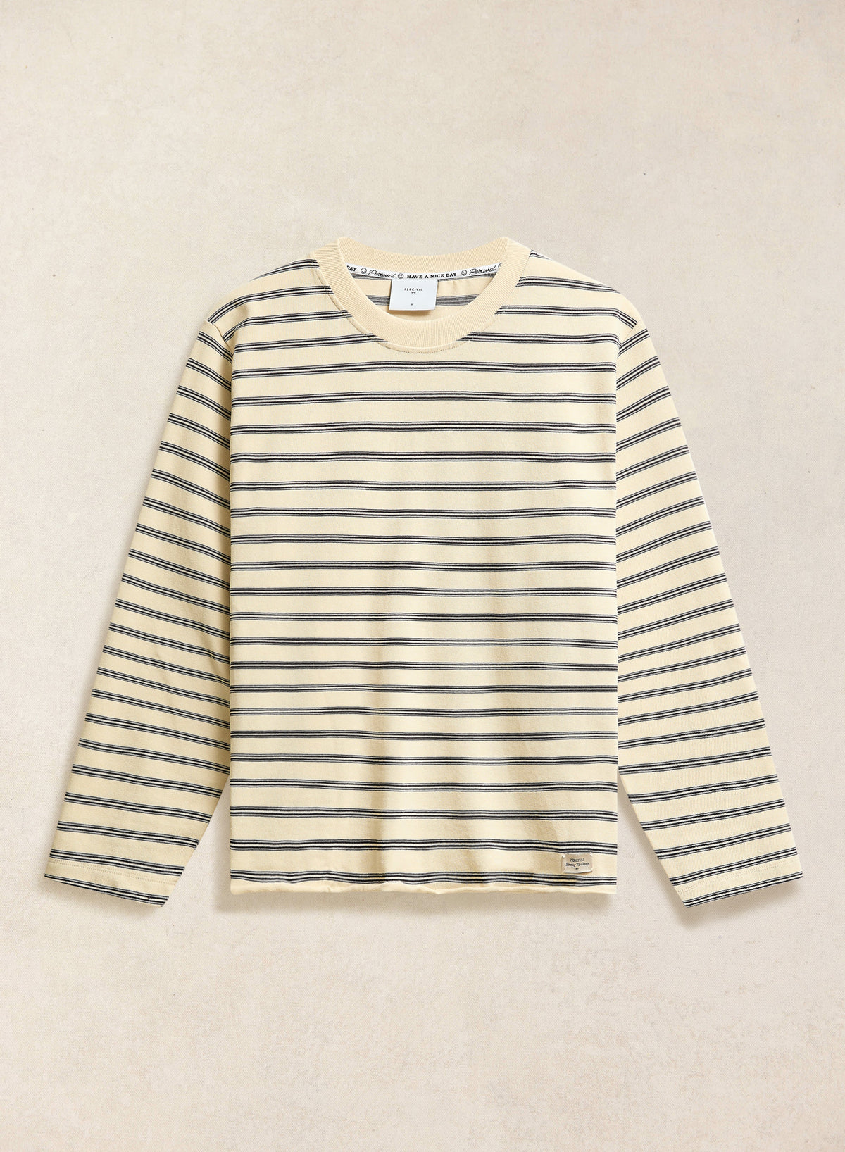 Men's Striped Long Sleeve T Shirt: Arlo - Cotton - White | Percival