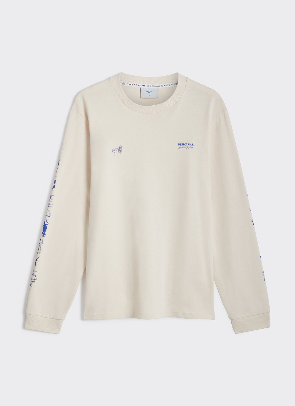 Men's Long Sleeve T Shirt - Fine Wines - Cotton - Cream | Percival