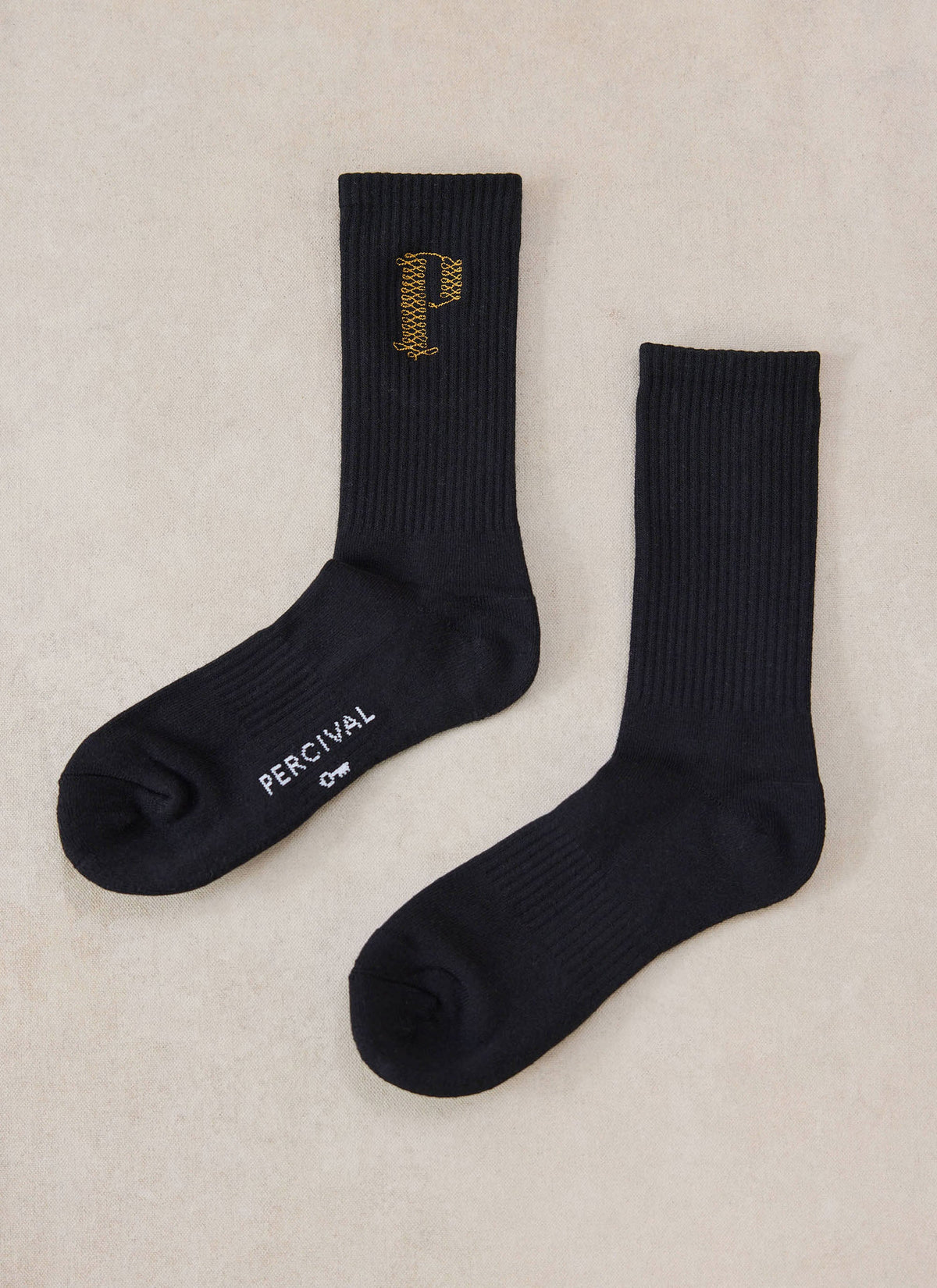 Tucker Men's Embroidered Socks - Black Cotton Blend | Percival