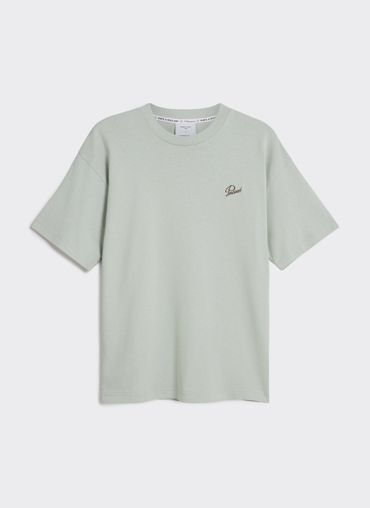 Men's T Shirt - Perci Script - Embroidered Organic Cotton - Sage | Percival
