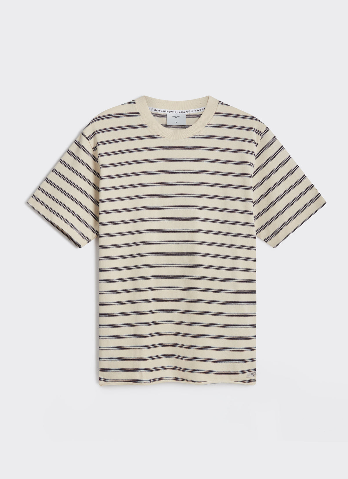 Men's Breton T Shirt - Arlo Raw Hem - Organic Cotton - White Stripe | Percival