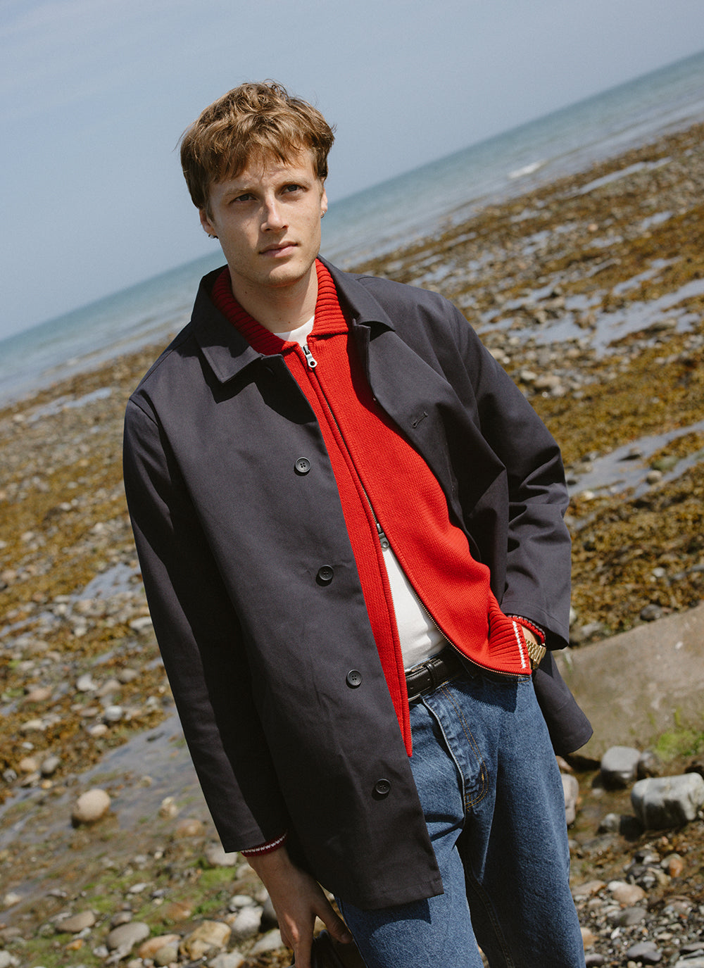 Men's Navy Short Trench Coat - Sherlock - Waterproof | Percival