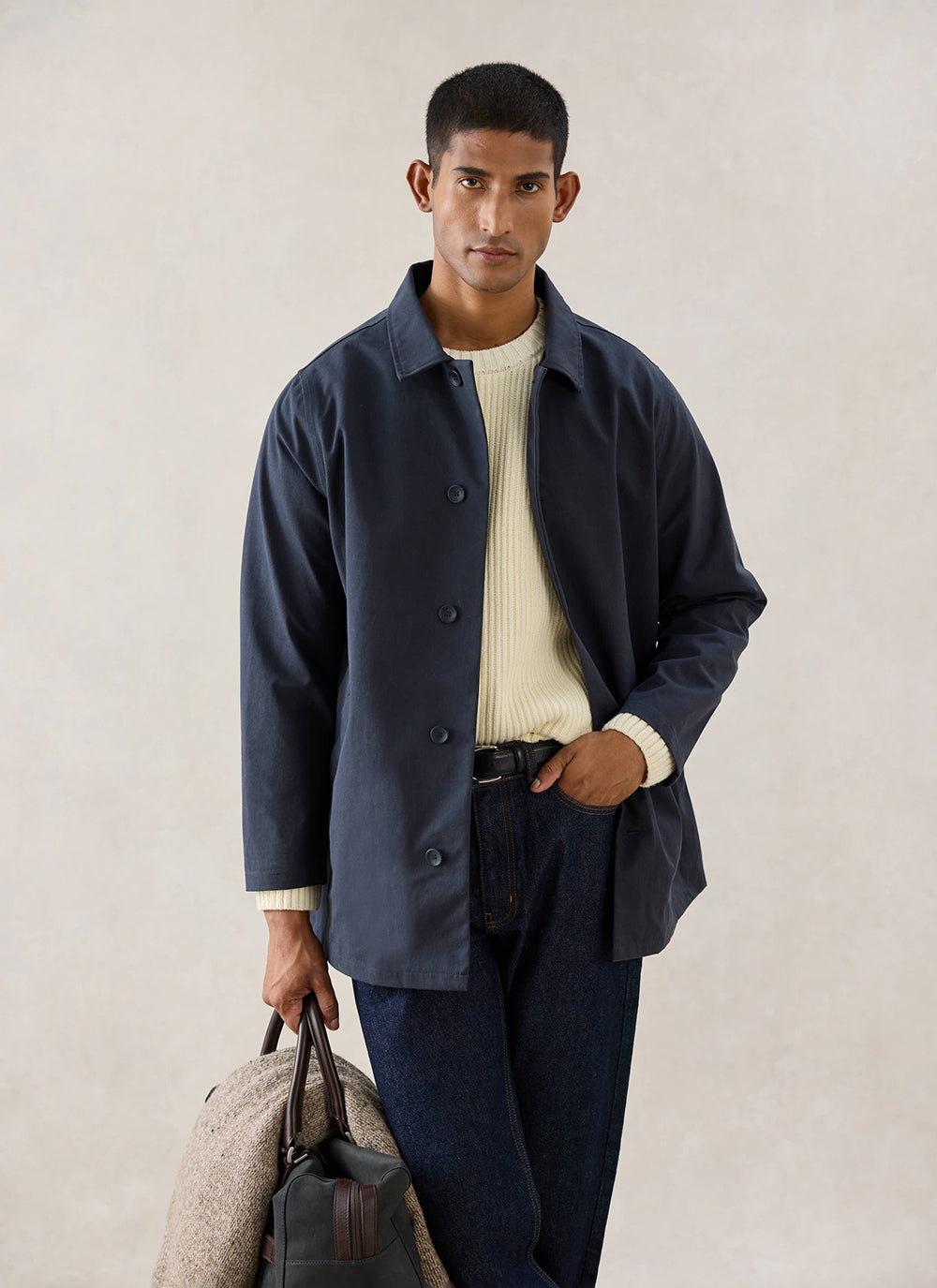 Men's Navy Short Trench Coat - Sherlock - Waterproof | Percival