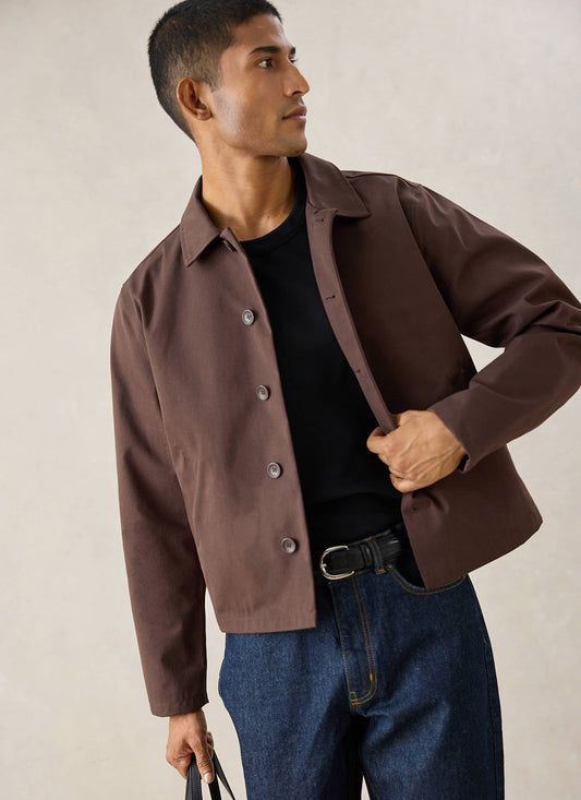 Men's Cropped Waterproof Trench Coat - Carter - Brown | Percival