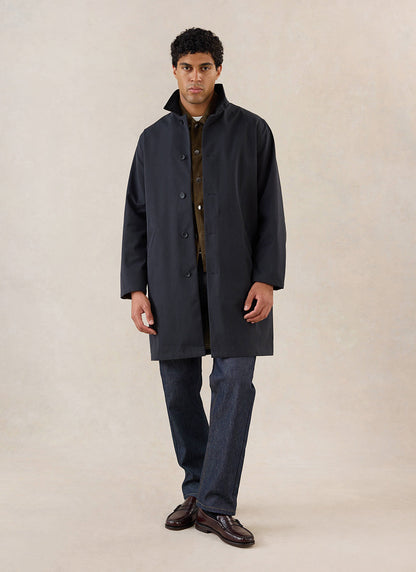 Men's Black Waterproof Long Trench Coat - Cord Collar | Percival