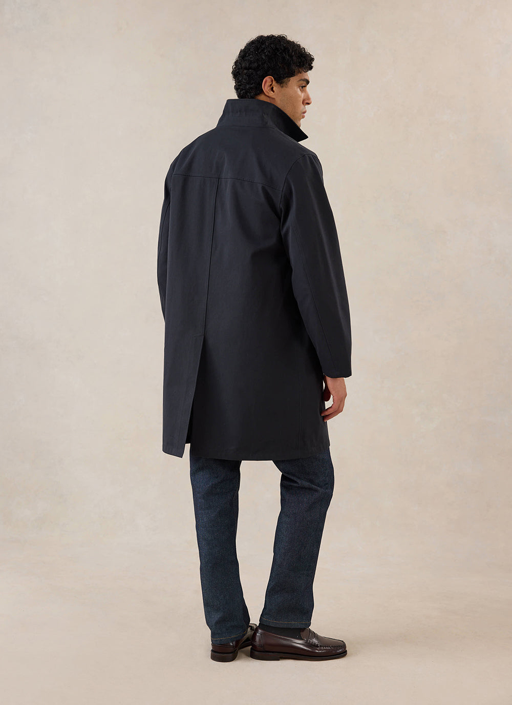 Men's Black Waterproof Long Trench Coat - Cord Collar | Percival