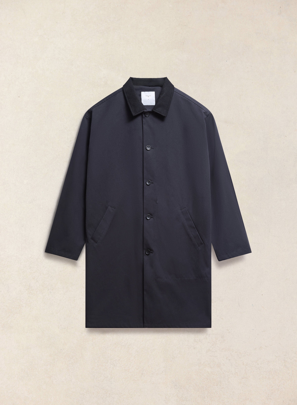 Men's Black Waterproof Long Trench Coat - Cord Collar | Percival