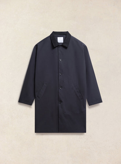 Men's Black Waterproof Long Trench Coat - Cord Collar | Percival