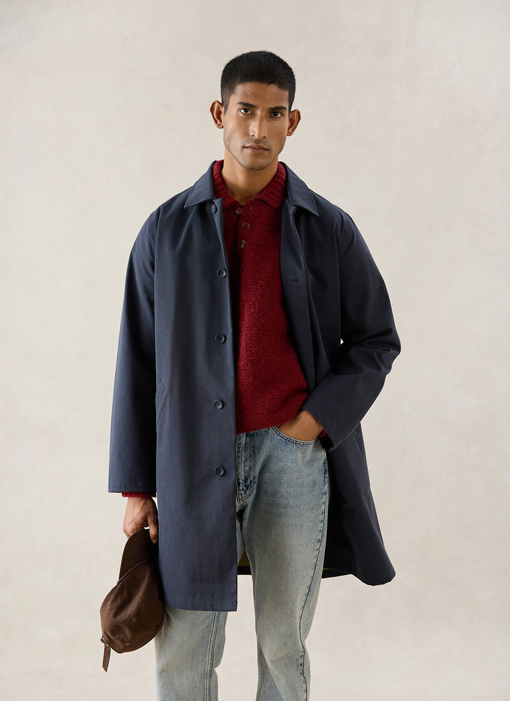 Men's Waterproof Long Trench Coat - Wilson - Navy Blue | Percival