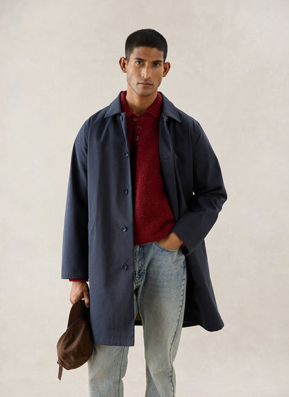 Men's Waterproof Long Trench Coat - Wilson - Navy Blue | Percival