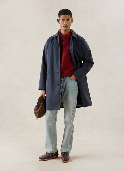 Men's Waterproof Long Trench Coat - Wilson - Navy Blue | Percival