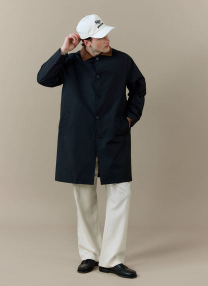 Men's Black Trench Coat - Cord Collar - Cotton | Percival