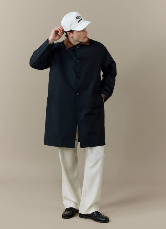 Men's Black Trench Coat - Cord Collar - Cotton | Percival