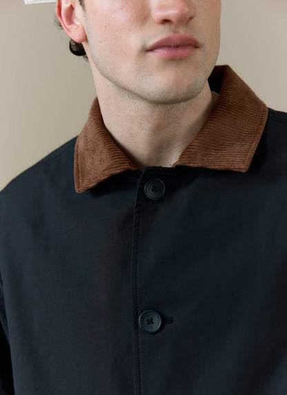 Men's Black Trench Coat - Cord Collar - Cotton | Percival