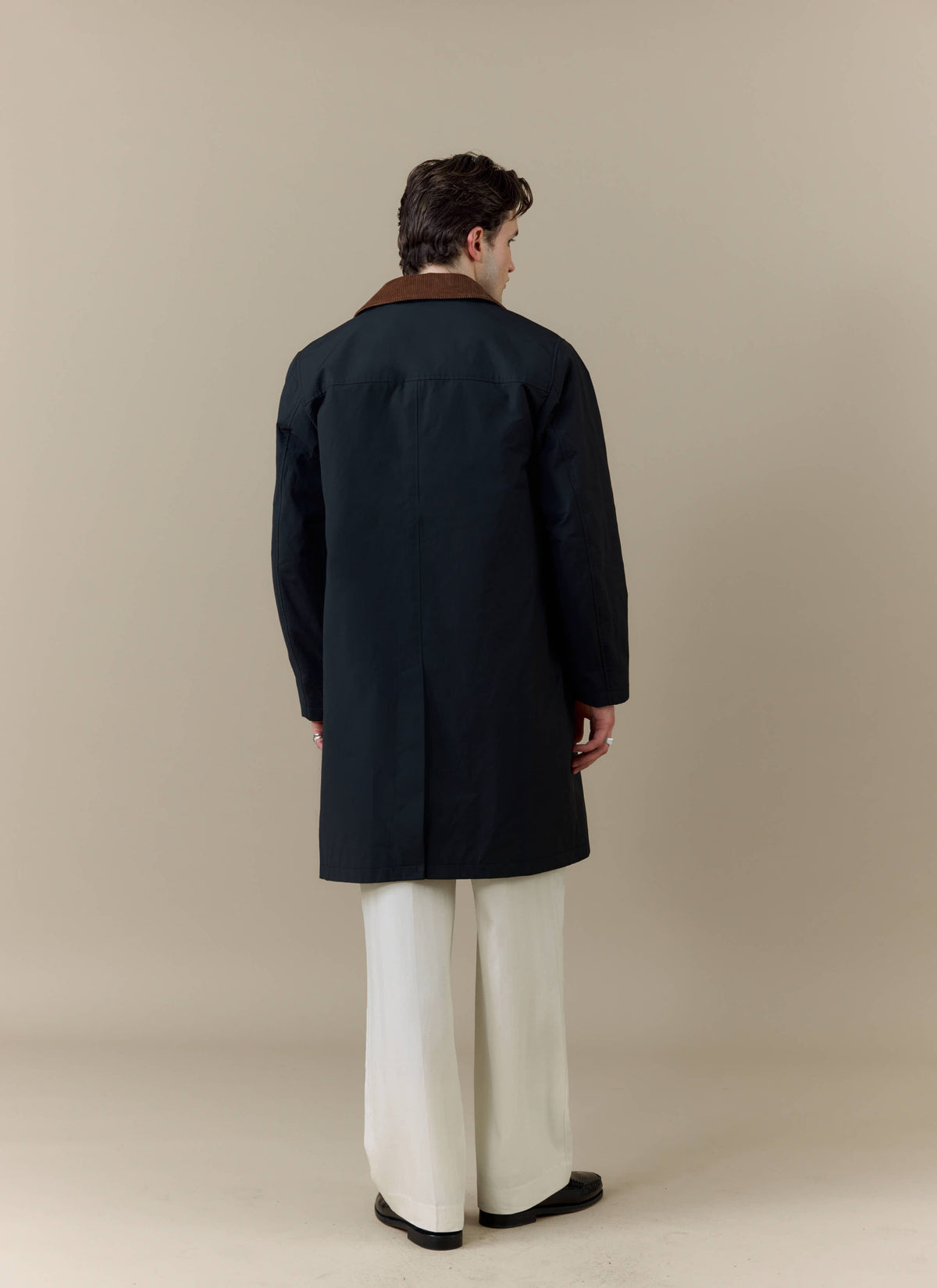 Men's Black Trench Coat - Cord Collar - Cotton | Percival