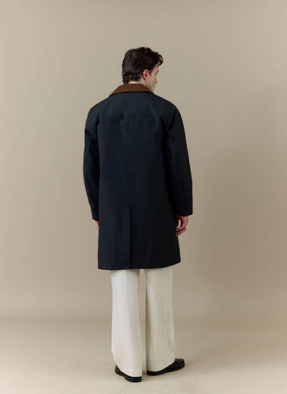 Men's Black Trench Coat - Cord Collar - Cotton | Percival