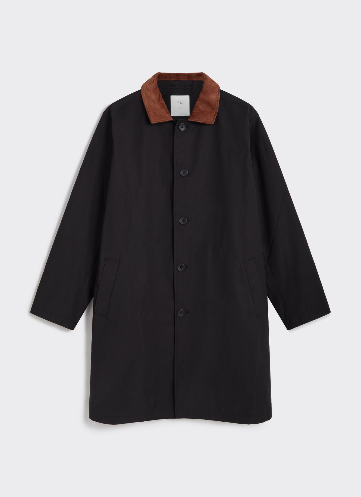 Men's Black Trench Coat - Cord Collar - Cotton | Percival