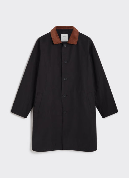 Men's Black Trench Coat - Cord Collar - Cotton | Percival