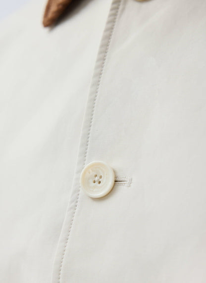Men's Contrast Collar Long Trench Coat - Cotton - Cream | Percival