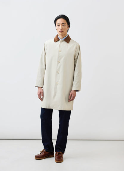 Men's Contrast Collar Long Trench Coat - Cotton - Cream | Percival