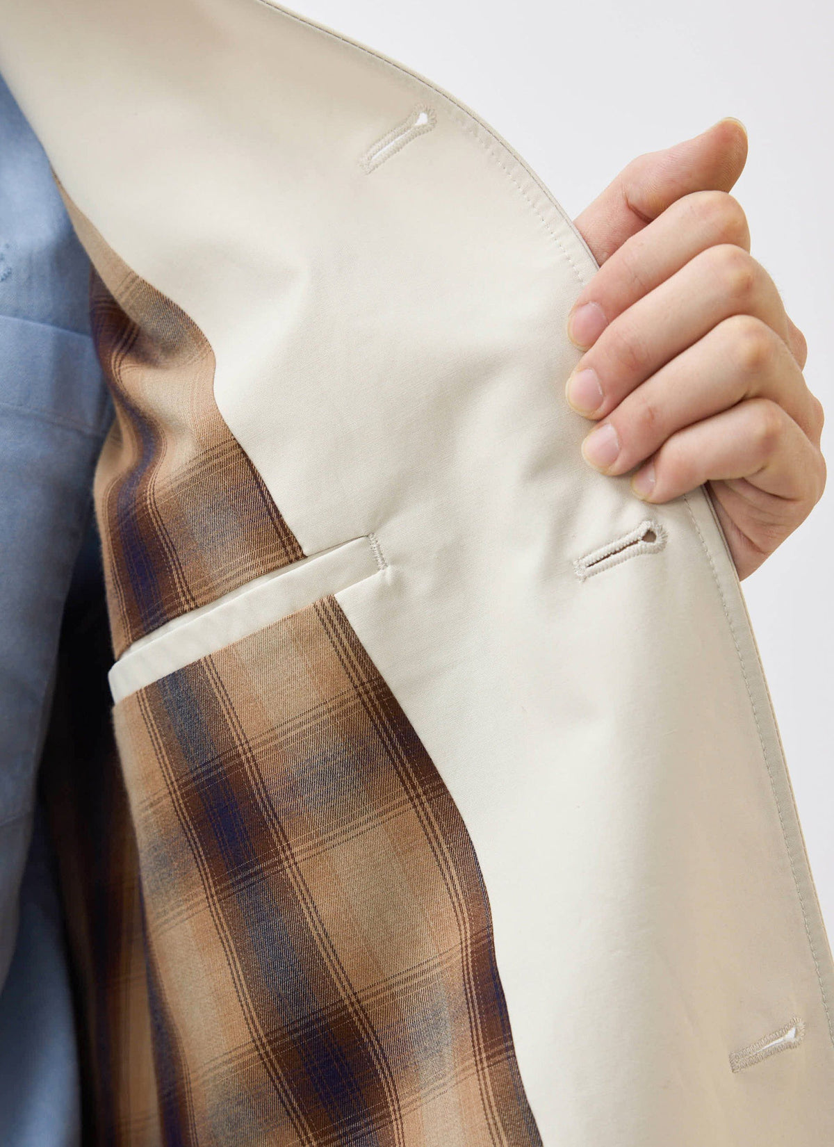 Men's Contrast Collar Long Trench Coat - Cotton - Cream | Percival