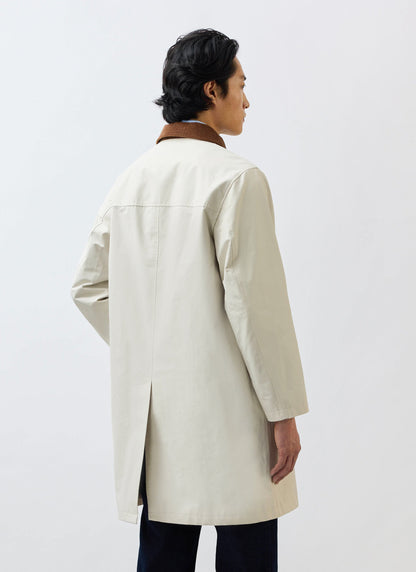 Men's Contrast Collar Long Trench Coat - Cotton - Cream | Percival