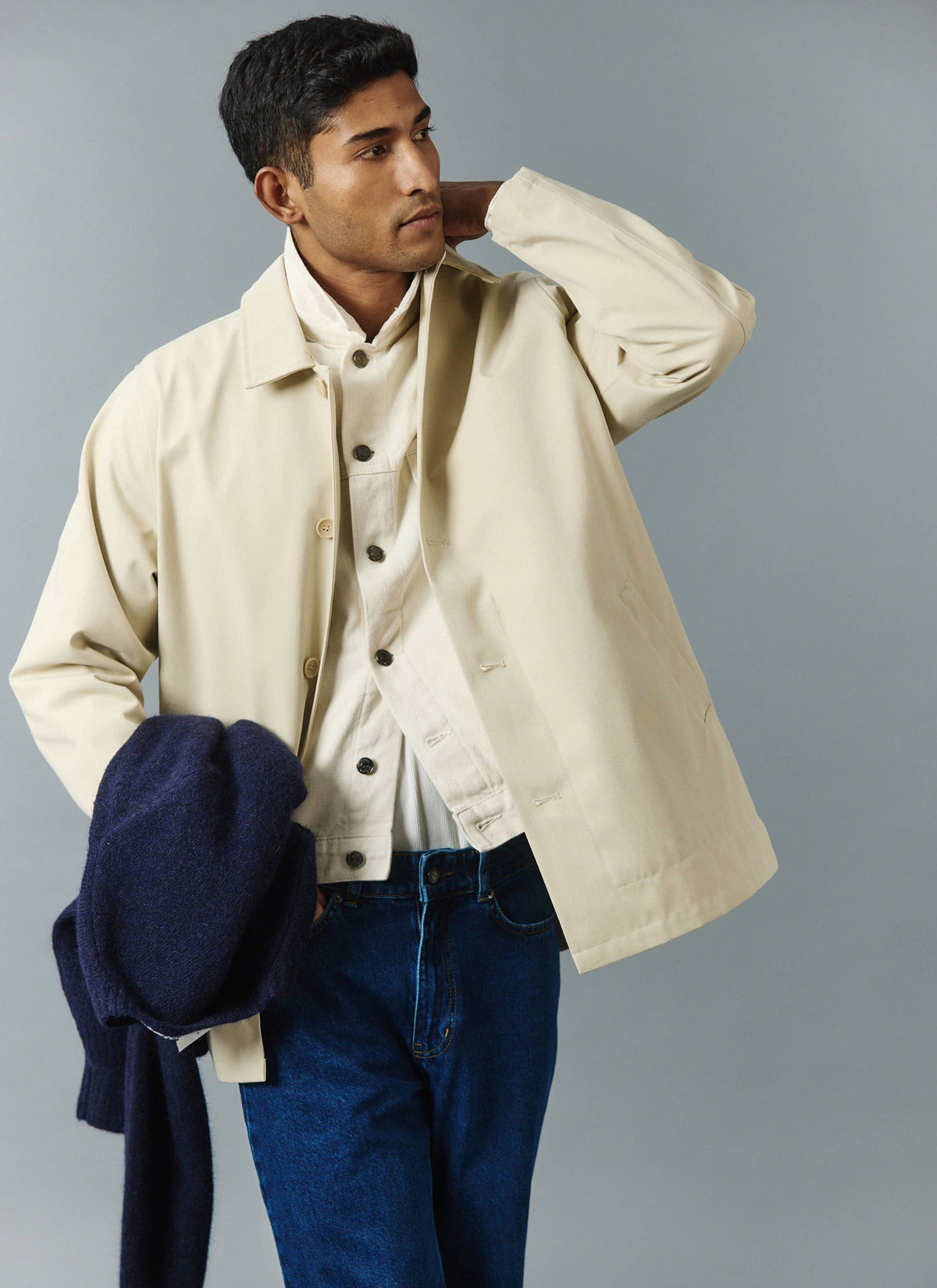 Men's Sherlock Short Trench Coat - Waterproof - Cream | Percival