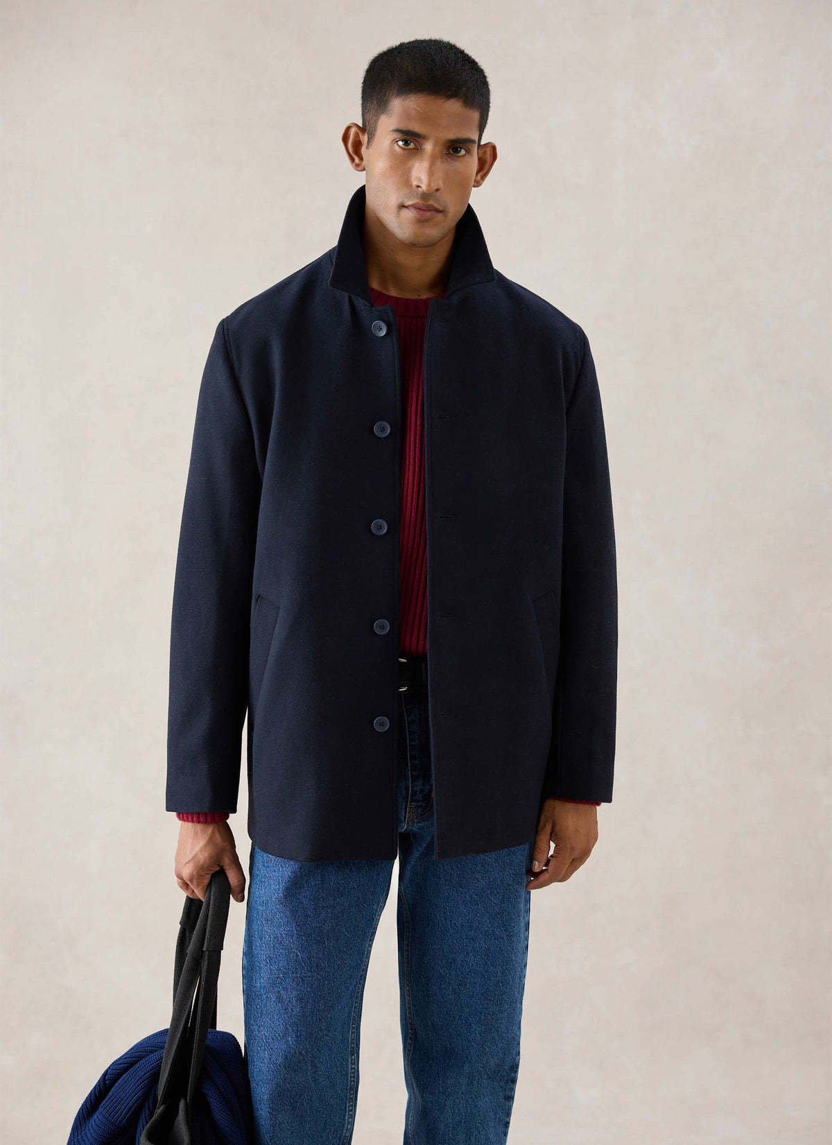 Men's Peacoat - Melton Wool - Navy Blue | Percival