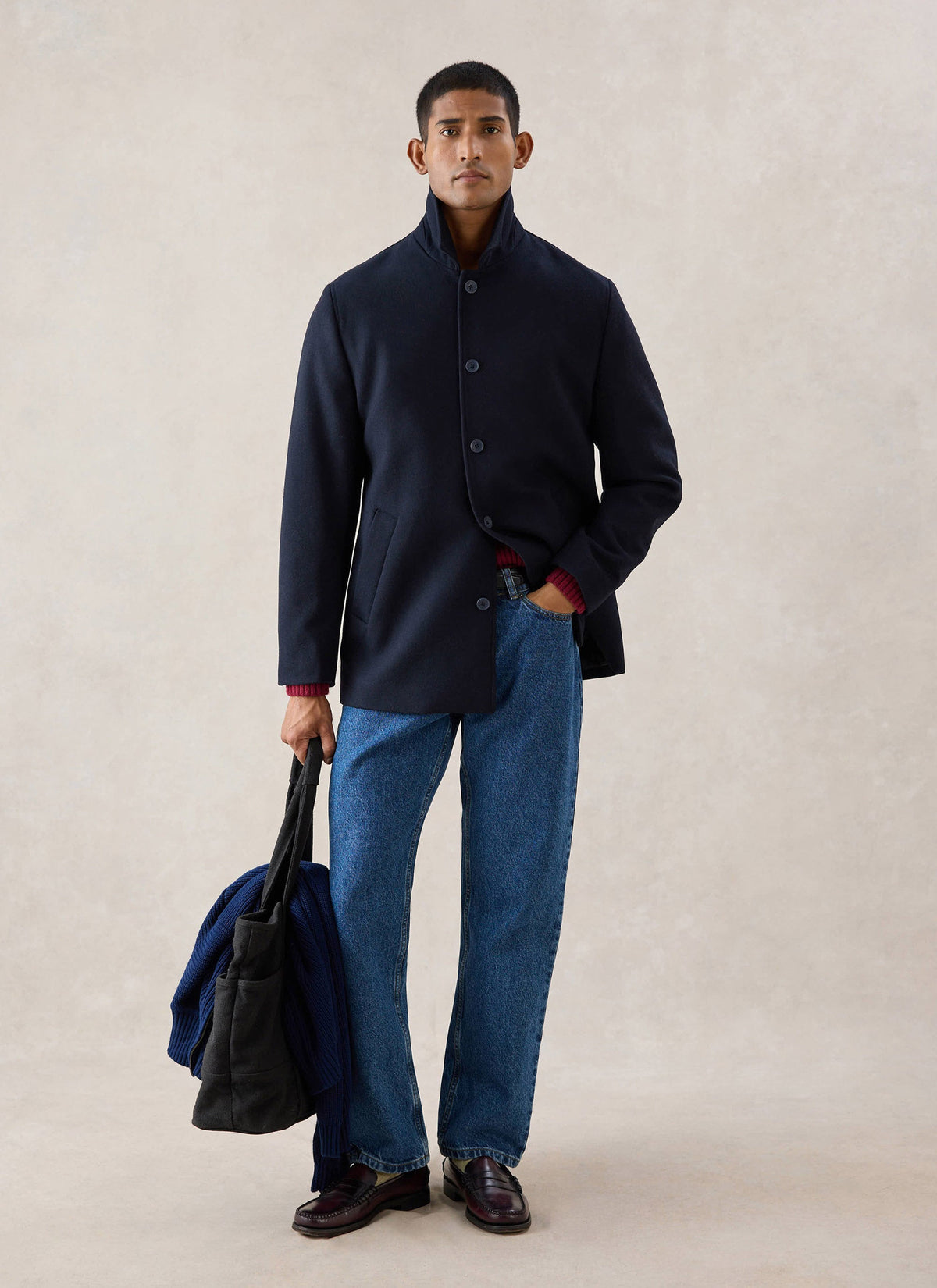 Men's Peacoat - Melton Wool - Navy Blue | Percival