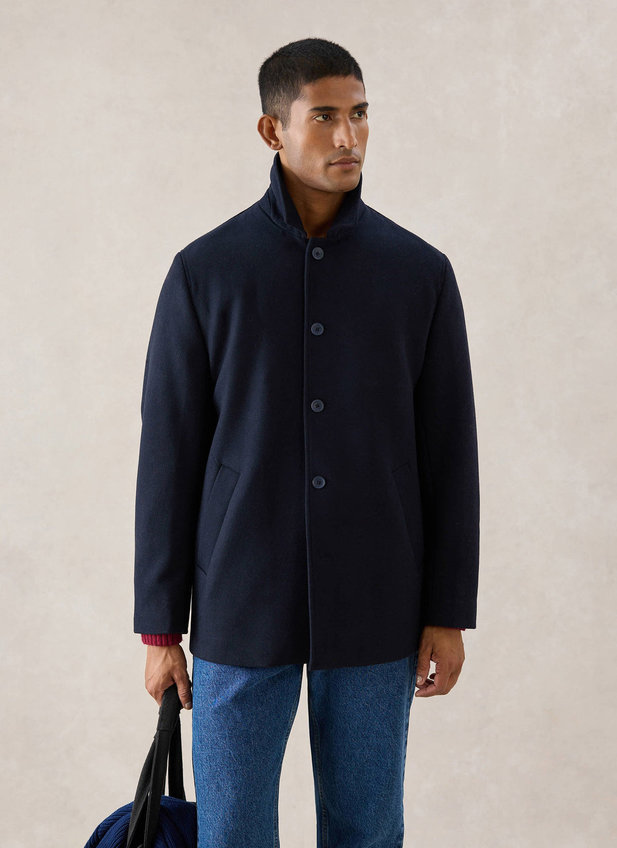 Men's Peacoat - Melton Wool - Navy Blue | Percival