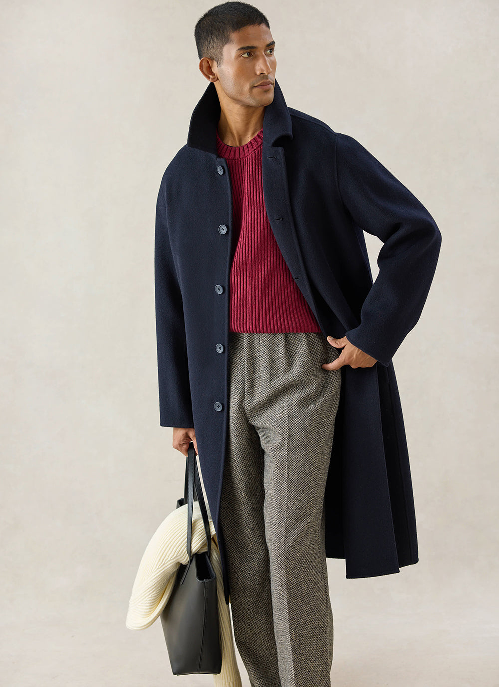 Men's Wool Overcoat - Minnesota - Navy Blue | Percival