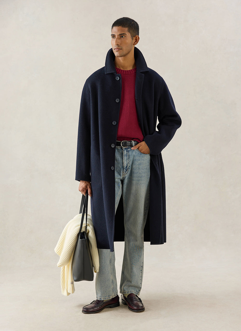 Men's Wool Overcoat - Minnesota - Navy Blue | Percival