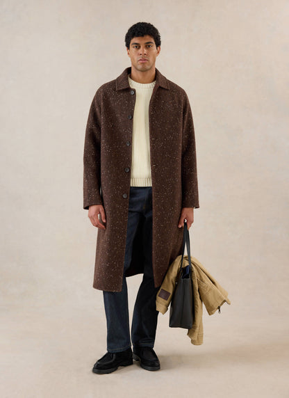 Men's Long Overcoat - Minnesota - Brown Fleck Twill | Percival