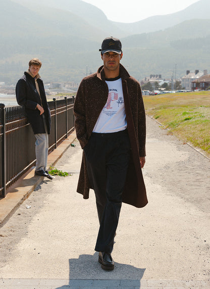 Men's Long Overcoat - Minnesota - Brown Fleck Twill | Percival
