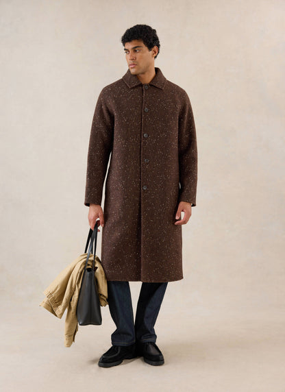 Men's Long Overcoat - Minnesota - Brown Fleck Twill | Percival