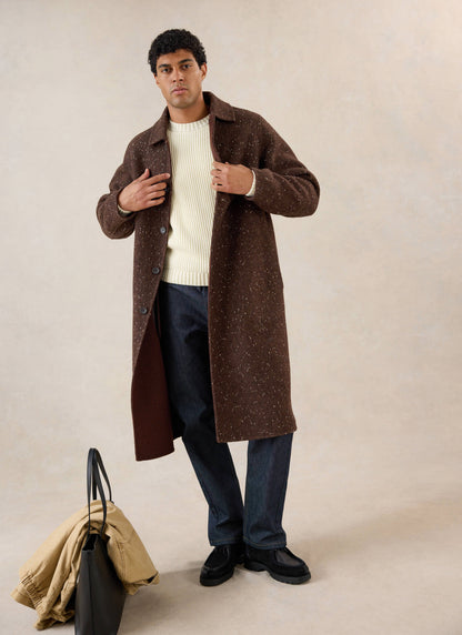 Men's Long Overcoat - Minnesota - Brown Fleck Twill | Percival
