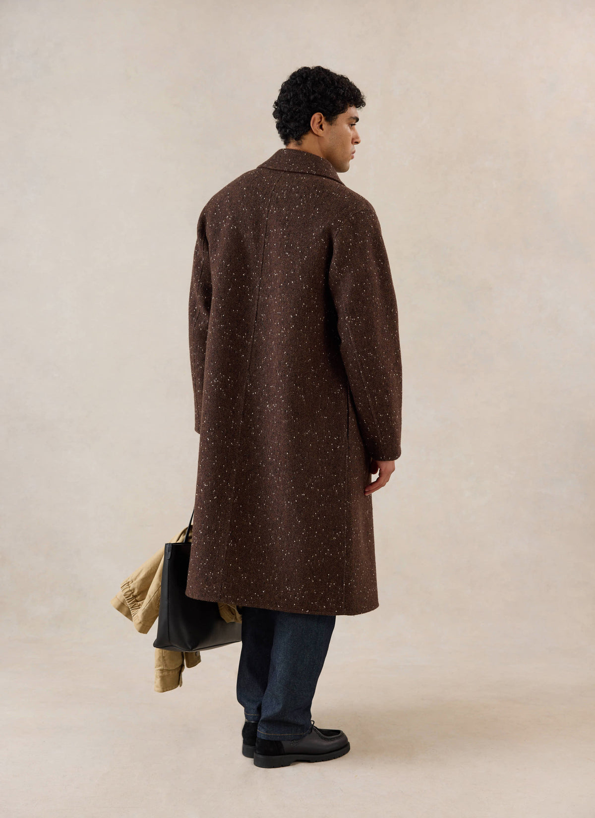 Men's Long Overcoat - Minnesota - Brown Fleck Twill | Percival