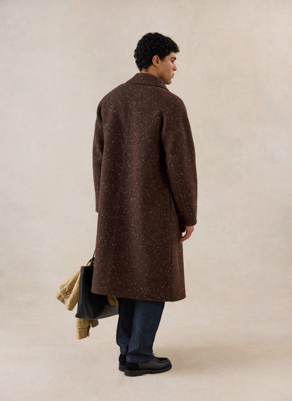 Men's Long Overcoat - Minnesota - Brown Fleck Twill | Percival