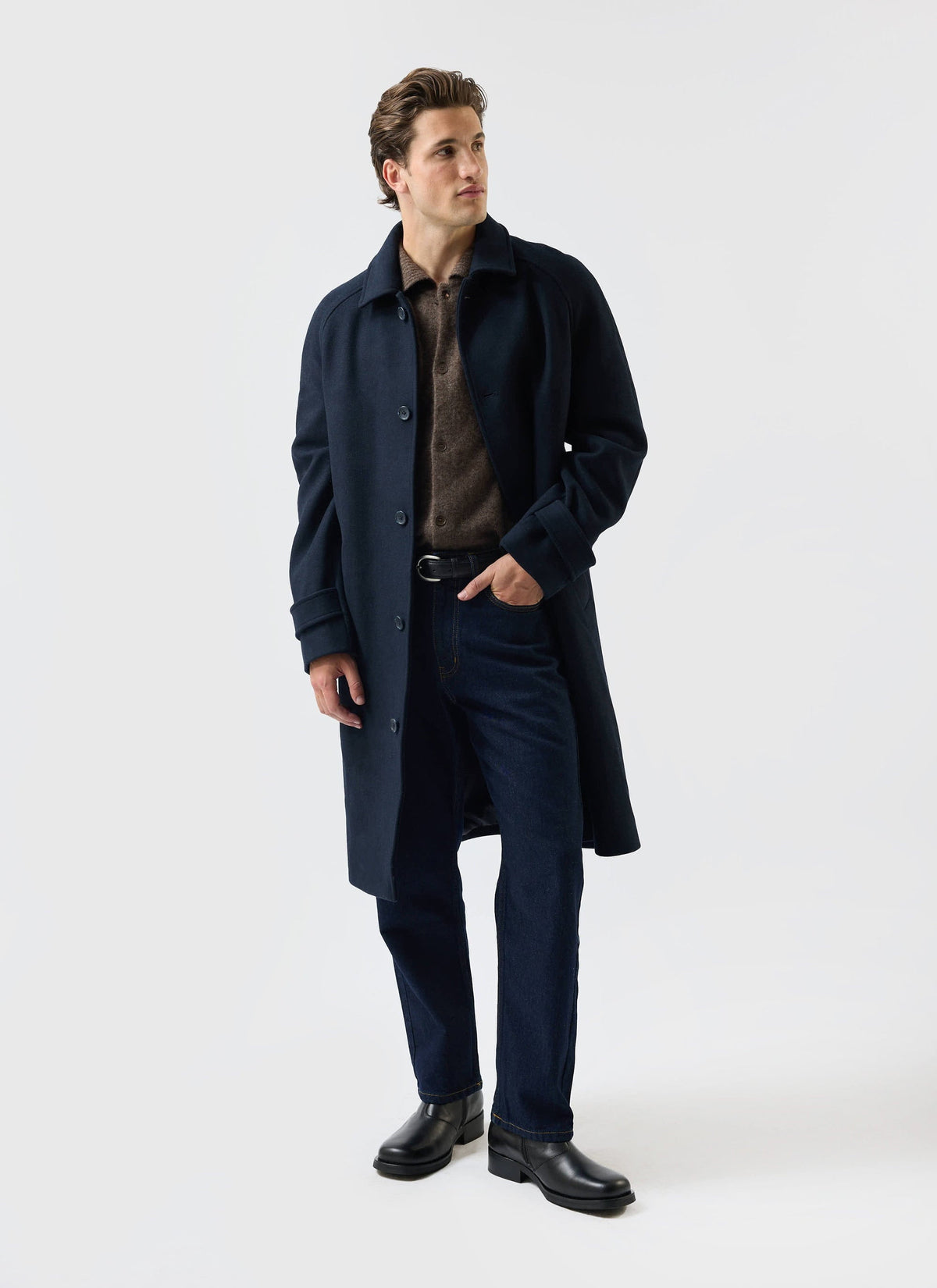 Men’s Car Coat - Wool Overcoat - Navy Blue | Percival