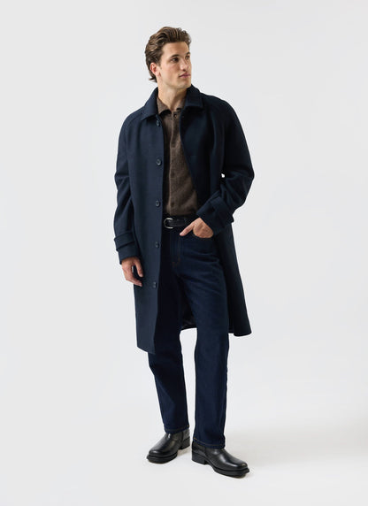Men’s Car Coat - Wool Overcoat - Navy Blue | Percival