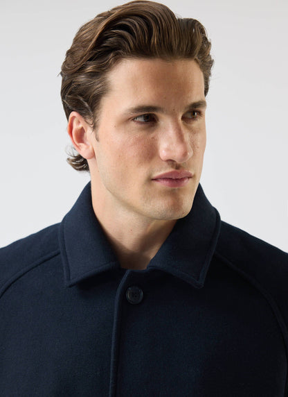 Men’s Car Coat - Wool Overcoat - Navy Blue | Percival