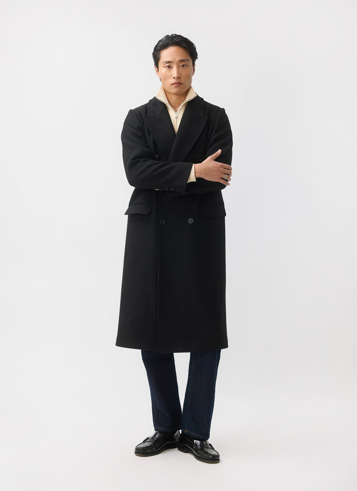 Double Breasted Overcoat - Wool - Black | Percival