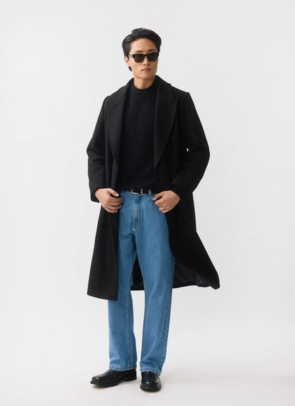 Double Breasted Overcoat - Wool - Black | Percival