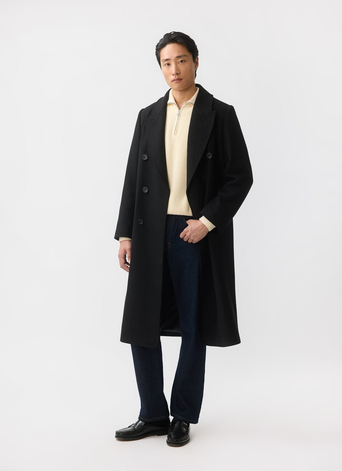 Double Breasted Overcoat - Wool - Black | Percival