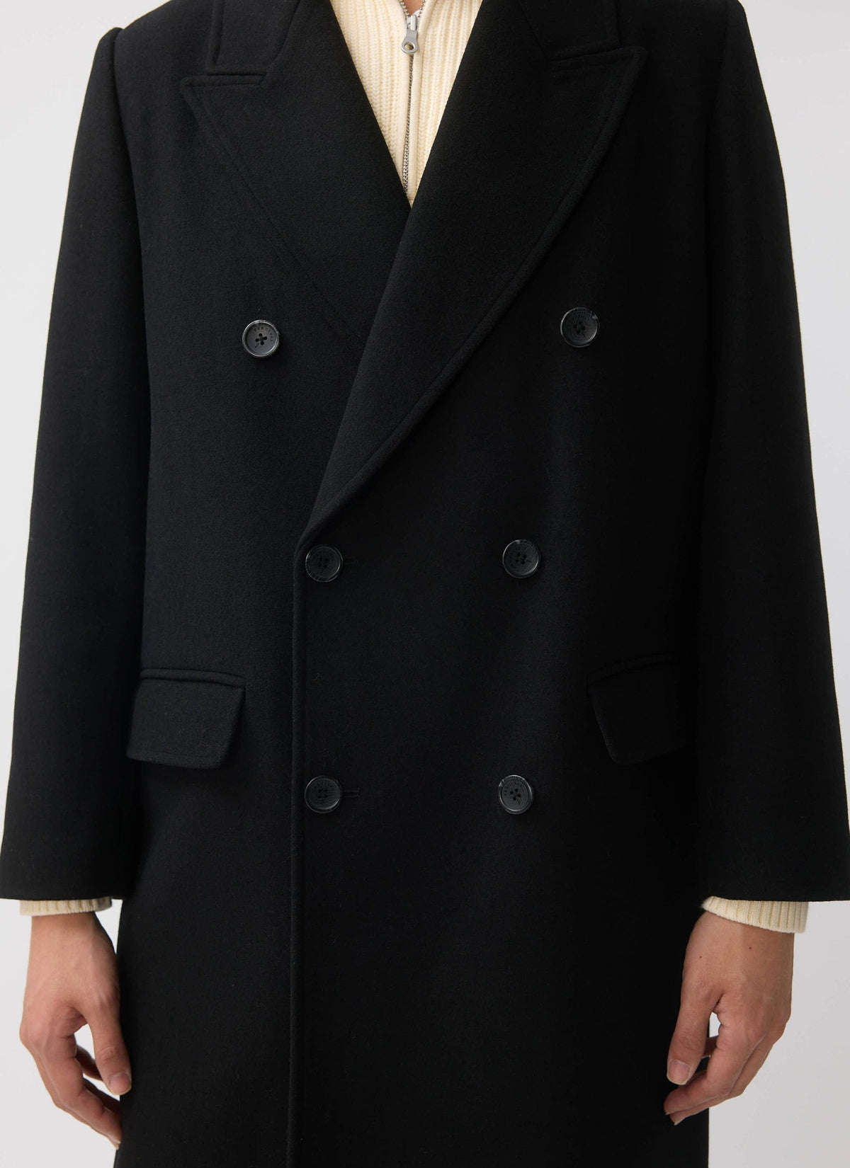 Double Breasted Overcoat - Wool - Black | Percival