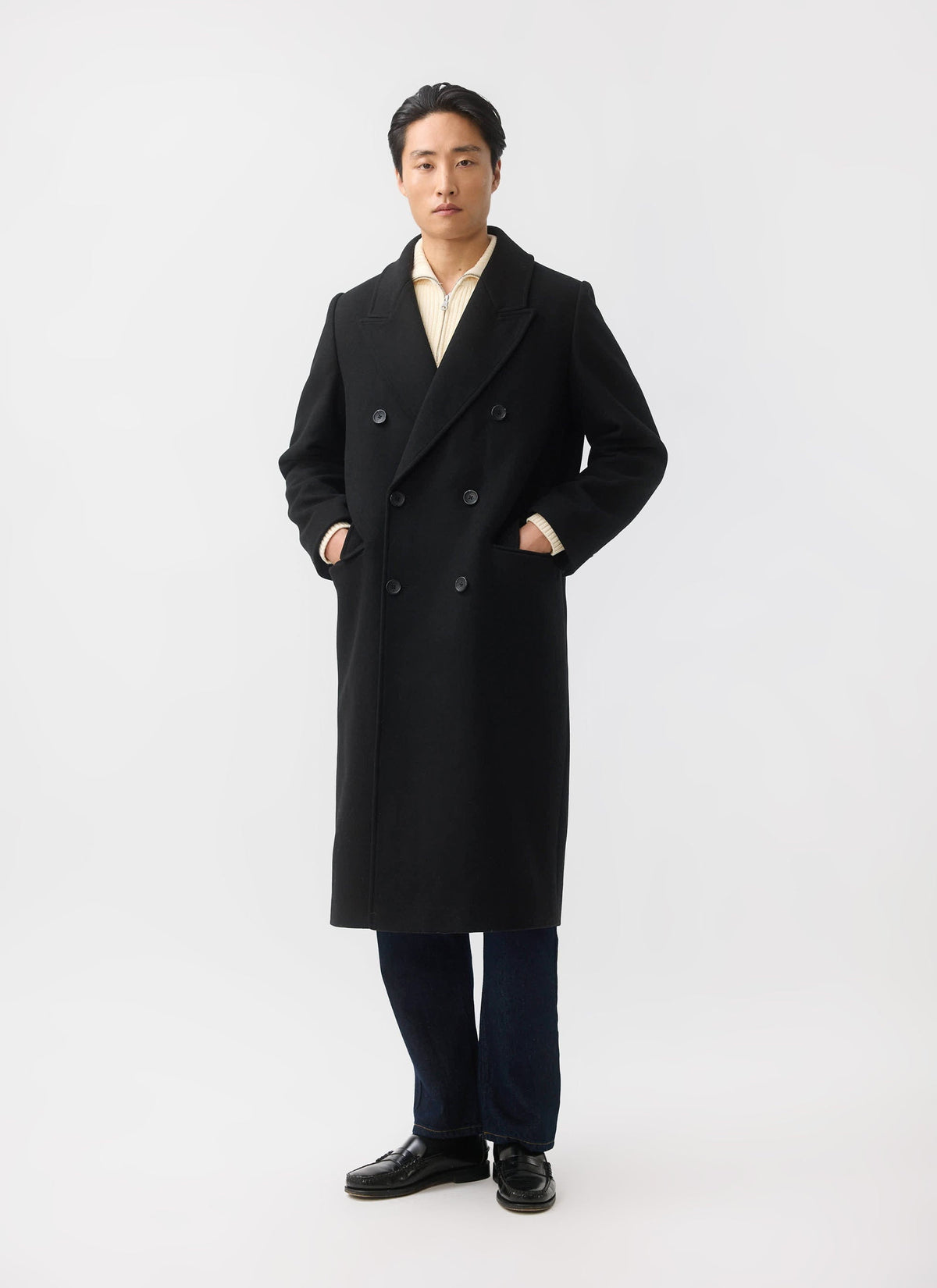 Double Breasted Overcoat - Wool - Black | Percival
