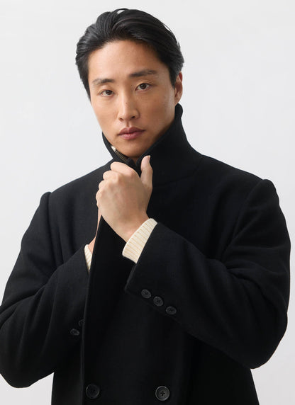 Double Breasted Overcoat - Wool - Black | Percival
